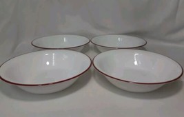 Set of 4 Corelle VITRELLE Splendor RED Band RIM Soup Cereal Bowls, 7-1/4 - £13.75 GBP