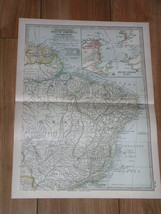 1897 Antique Dated Map Of Brazil Suriname French Guiana Rio De Janeiro Inset Map - £19.68 GBP