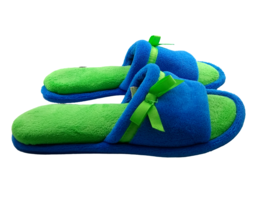 Dearfoam&#39;s Womens Slide Slippers Blue and Green Flat Heel Open Toe &amp; Heel Size M - £7.78 GBP