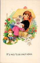 Artist Mabel Lucie Attwell Child Lawn Chair Gnome Puppy in Garden Postcard W8 - £15.67 GBP