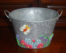 Keepsake Container Handcrafted Paper Quill Butterfly and Flowers Galvinized Pail - £29.75 GBP