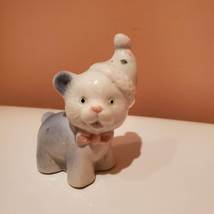 Vintage Animal Figurine, Porcelain Blue Bear or Cat with Clown Hat and Bowtie