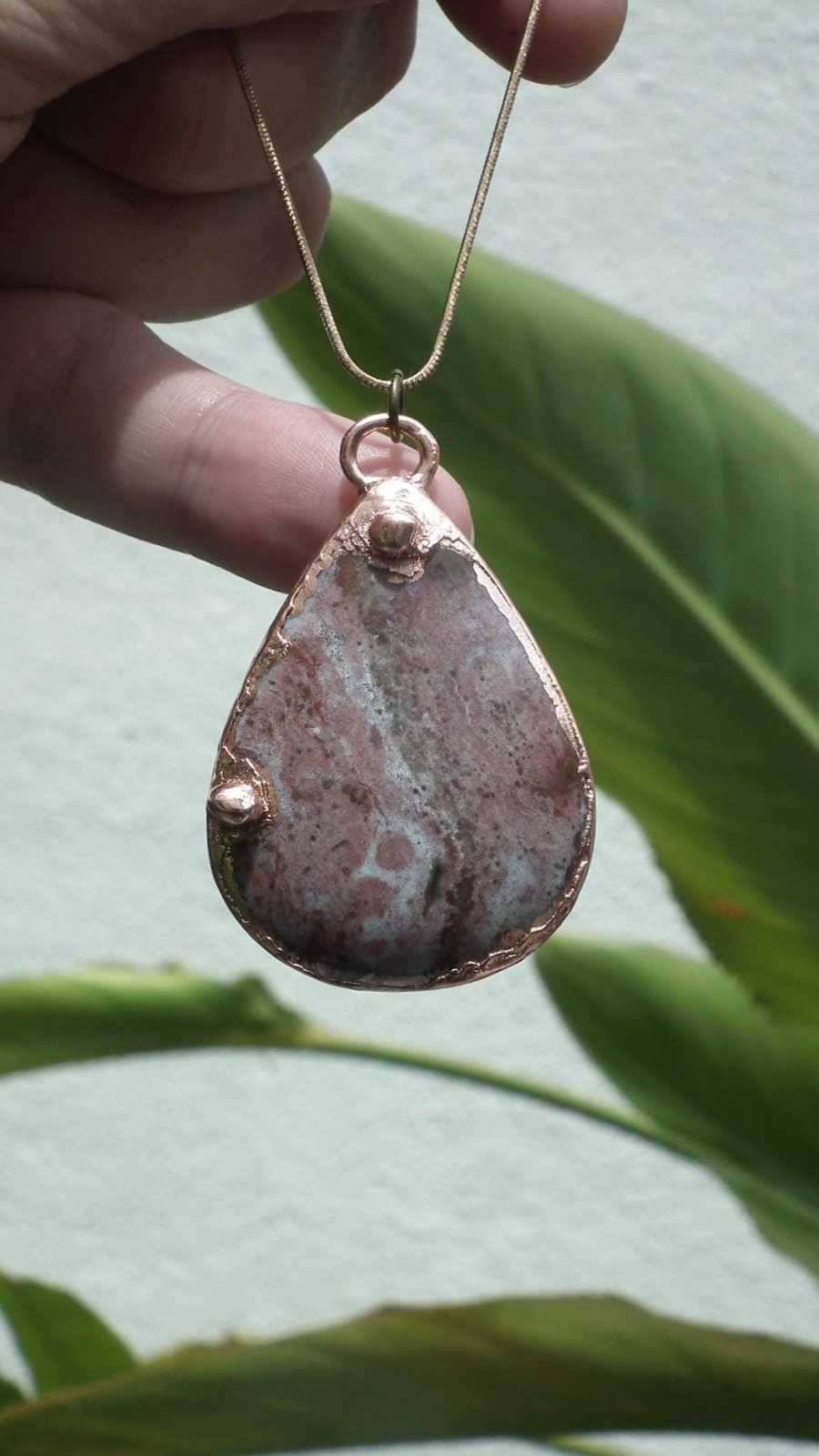 Copper Rhodonite pendant / Electroformed copper - $63.71