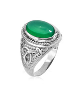 Sterling Silver Celtic Trinity Green Onyx Gemstone Statement Ring - $1,889.42 MXN