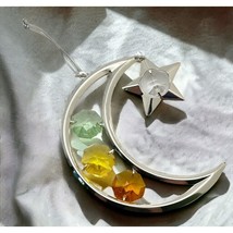 Crescent Moon and Stars Ornament Silver Tone Christmas Tree Vtg Window Decor - £10.18 GBP