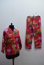 Red Fruit Print Cotton Night Shut,Body Crossover, Bridesmaid Cotton Pajama Set - £22.97 GBP+