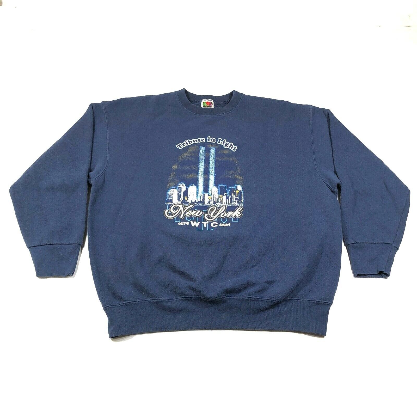 9/11 Tribute in Light NYC Sweatshirt Mens XL Navy Blue September 11, 2001 WTC - $18.69