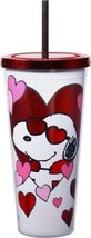 Peanuts Snoopy with Valentine Hearts 16 oz Foil Travel Cup with Straw NEW UNUSED - £12.10 GBP