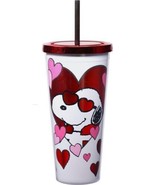 Peanuts Snoopy with Valentine Hearts 16 oz Foil Travel Cup with Straw NE... - £12.16 GBP