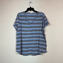 Style &amp; Co Womens Plus 1X Blue Stripe V Neck Short Sleeves Top NWT N63 - £15.62 GBP