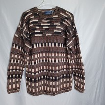 Northern Isles Sweater Mens L Multi Color Knitted by Hand Thick Cable Fisherman - $59.36