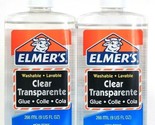 2 Count Elmer&#39;s 9 Oz Goes On Clear &amp; Dries Clear Safe Non Toxic Washable... - £13.42 GBP