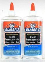 2 Count Elmer&#39;s 9 Oz Goes On Clear &amp; Dries Clear Safe Non Toxic Washable Glue - £13.66 GBP