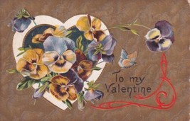 To My Valentine Pansies Heart Embossed Postcard E12 - £2.28 GBP