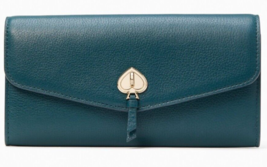 Kate Spade Marti Dark Green / Blue Leather Large Flap Wallet K6402 NWT $... - £62.36 GBP