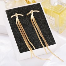 Korean Vintage Glossy Arc Bar Long Thread Tassel Drop Earrings for Women Geometr - £10.44 GBP