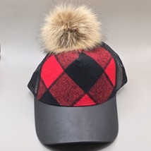 Plaid Red NWT&#39;s Red black bill Women&#39;s adjustable snapback trucker hat c... - $13.88