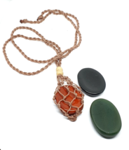 3 Gemstone Net Necklace Healing Luck &amp; Protection Removable Thumb Stones Corded - £18.22 GBP