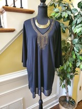 Catherines womens Size 1X Black Tunic Top with Gold Beaded Accents 3/4” sleeves - £20.78 GBP