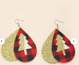 Double Layer Christmas Tree Teardrop Earrings - £4.00 GBP