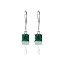 Precious Stars Silvertone Green Square Cubic Zirconia Leverback Dangling Earring - £19.98 GBP