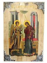 Wooden Greek Christian Orthodox Wood Icon of The Annunciation (Evangelismos) of  - £56.18 GBP