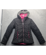 RM 1958 Puffer Jacket Youth 14/16 Black Faux Fur Trim Hood Snap Pocket F... - $24.25