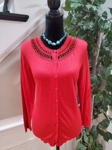 August Silk Womens Red Cotton Round Neck Long Sleeve Cardigan Sweater Size Large - £20.99 GBP