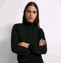 Theory Women&#39;s Mock Neck Top Blouse Modal-Silk Black Office Small - $44.54