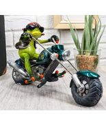 8.5&quot;L Born To Ride Biker Frog Smoking Cigar On Blue Chopper Motorcycle S... - $600.34 MXN