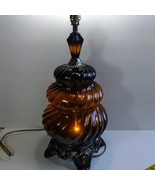 Vintage Amber Optic Twist Glass Metal Hollywood Table Lamp Tiered 2 bulb... - $3,110.10 MXN