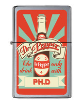 Retro Dr. Pepper Bottle Ad Flip Top Lighter Brushed Chrome with Vinyl Image. - £22.70 GBP