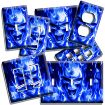 ANGRY BLUE FLAMES BURNING SKULL LIGHT SWITCH OUTLET WALL PLATE MAN CAVE ... - $16.73+