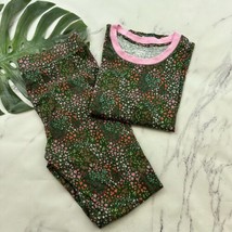 Lands End Womens Pajamas Set Size L Green Pink Floral 2 Piece Pjs Cotton - £21.79 GBP