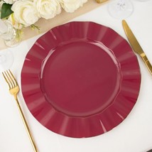 10 Burgundy 11&quot;&quot; Round Plastic Salad Dinner Plates Gold Wavy Rim Wedding Party - £14.16 GBP
