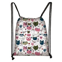 Kawaii Black  Cat Printing Backpack Canvas Drawstring Bags Women Men  Bags for T - £93.45 GBP