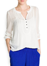 Mango Sheer Silk and Cotton Plumetis Swiss Dot Blouse Top Shirt Womens S... - $23.74