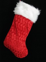 Christmas Stocking Red White Faux Fur Soft Holiday Pattern Link  New - $9.74