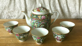 Vintage Chinese Teapot &amp; 5 Cups by Japanese Porcelain Ware A.C.F Hand Painted - £43.71 GBP