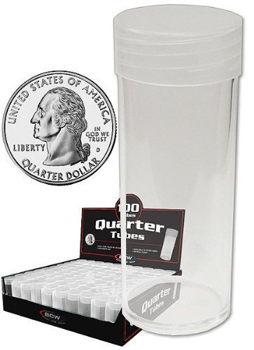 COIN STORAGE TUBES, clear plastic w/ screw on tops for Quarters (Qty of 10 tubes