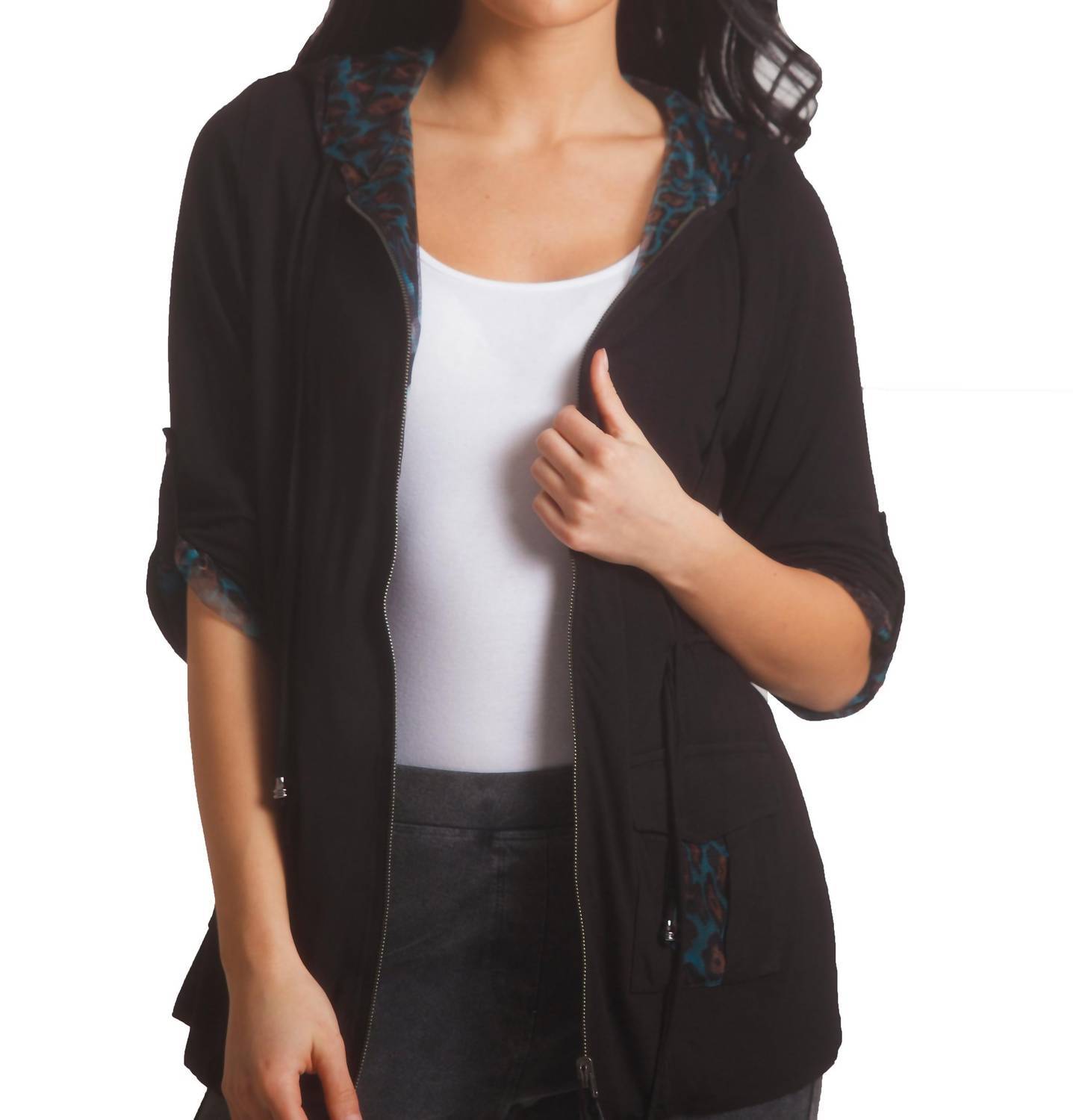 Angel abstract hooded jacket in Black/Aqua