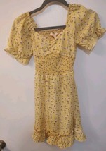 Blush Yellow Floral Puff Sleeve Mid Length Dress  Size S / 7 - £9.21 GBP