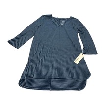Sonoma Tunic Tee Women&#39;s Small Blue White Striped Polyester V-Neck High-Low Hem - £16.63 GBP