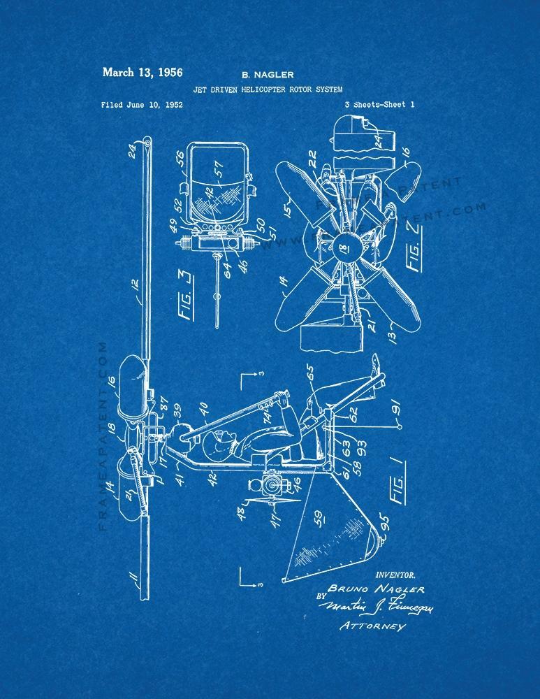Jet Driven Helicopter Rotor System Patent Print - Blueprint