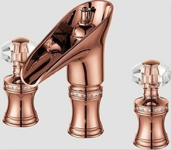 8&quot; Widespread Basin Lav sink Faucet Waterfall Rose Gold Tap crystal handles - £249.10 GBP