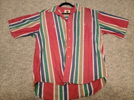 Field Gear L Shirt Button Down Striped Colorblock Short Sleeve Casual 90s VTG - £9.00 GBP