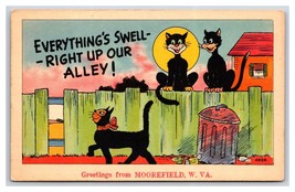 Generic Comic Greetings Black Cats Moorefield WV UNP Linen Postcard W2 - £5.49 GBP