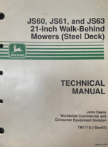 John Deere JS60 JS61 &amp; JS63 21-Inch Walk-Behind Mowers Steel Deck TM1710... - $173.24 MXN