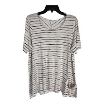 Pure Jill Womens Shirt Adult Size Large White Brown Striped Short Sleeve Pocket - £18.89 GBP