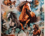 36&quot; X 44&quot; Panel Running Wild Horses Equestrian Multicolor Cotton Fabric ... - $15.95